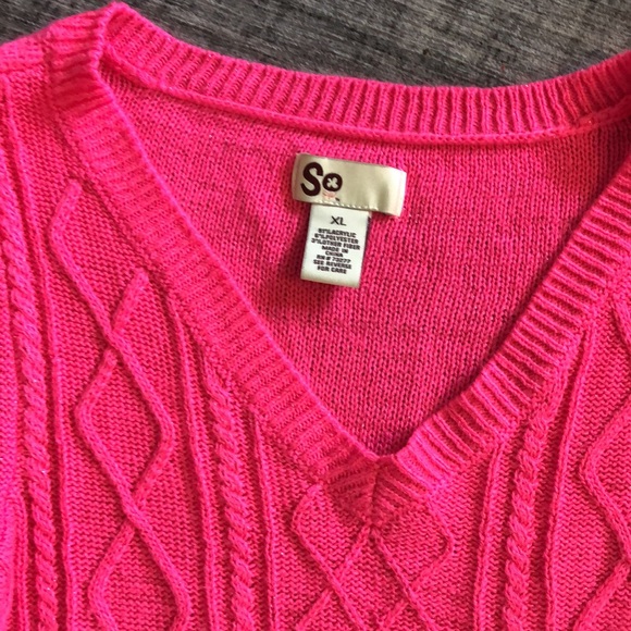 SO hot pink cable knit sweater juniors xl - Picture 2 of 7